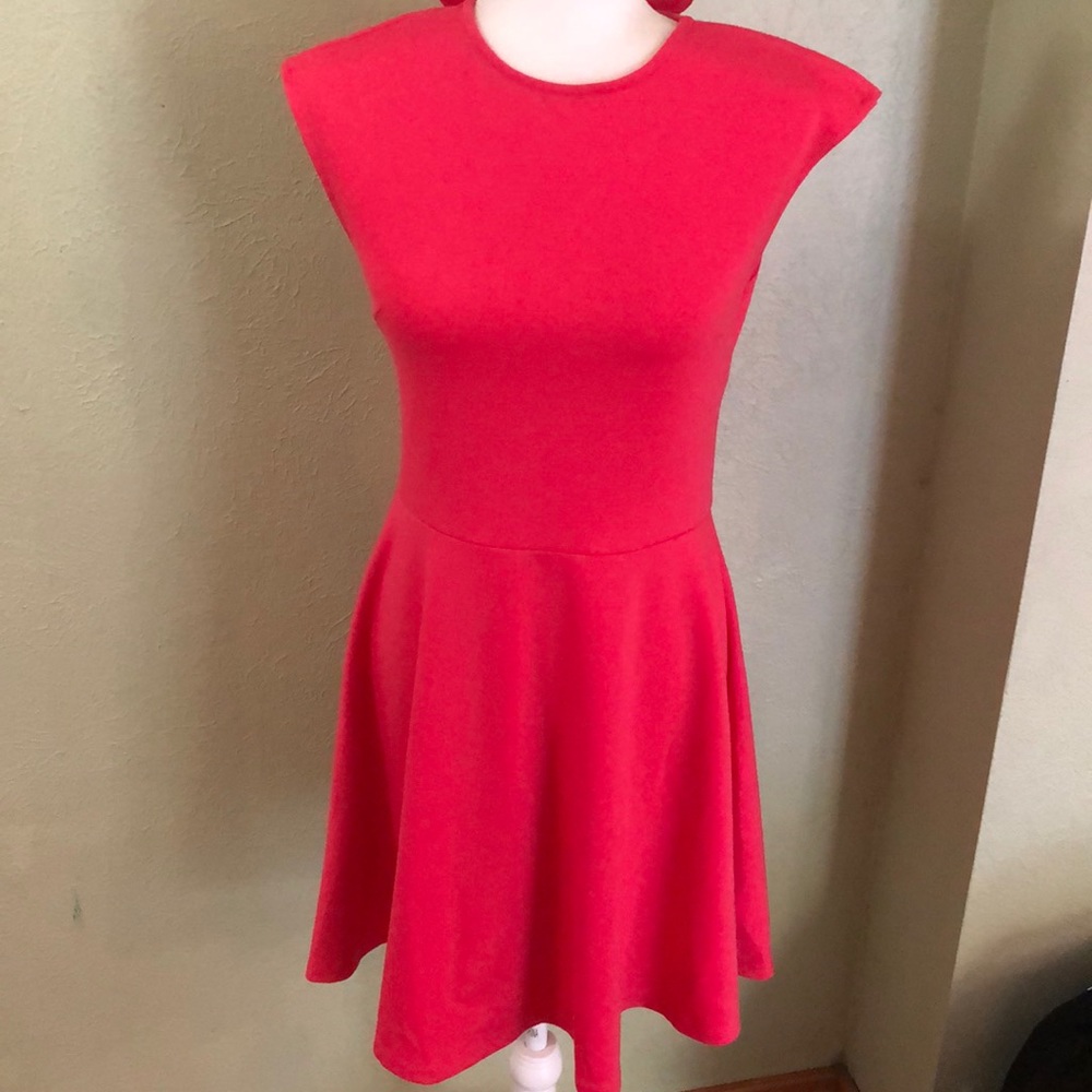 GAP Red Fit-and-Flare Cap-Sleeve Dress